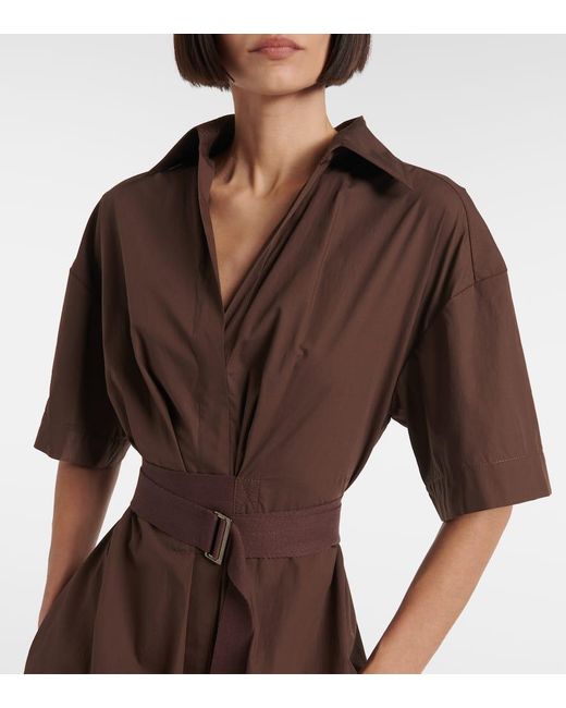 Brunello Cucinelli Cotton Wrap Dress in Brown | Lyst UK