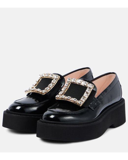 Roger Vivier Black Viv' Rangers Embellished Platform Loafers