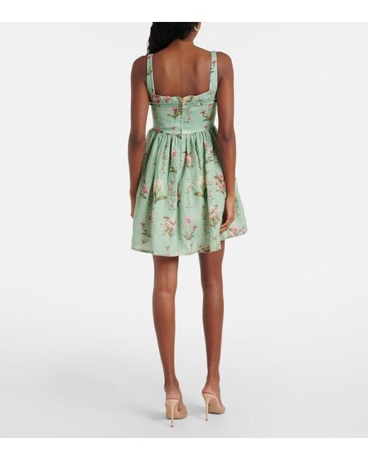 Agua Bendita Green Hierbabuena Floral Linen Minidress