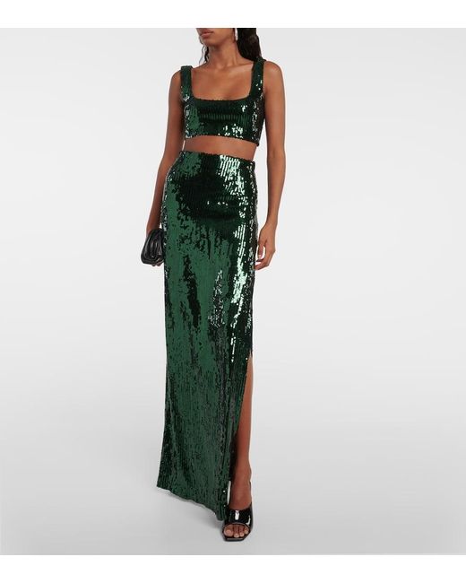 Gonna Lunga Beating Heart Con Paillettes di Galvan in Green