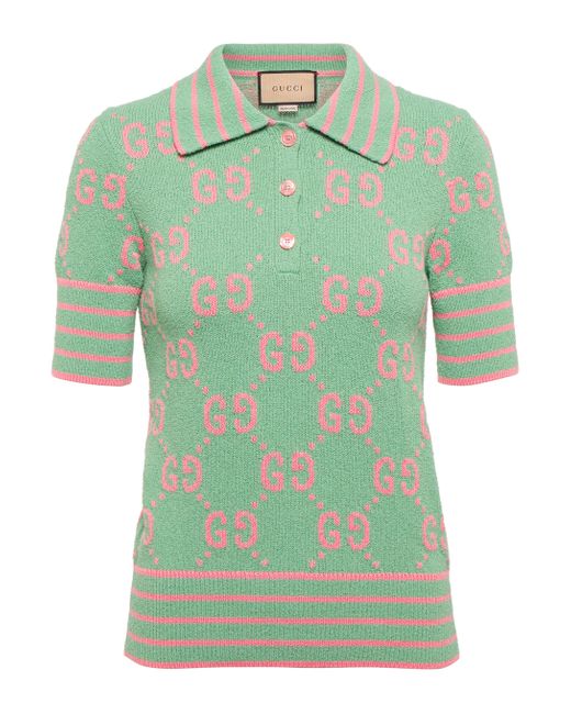 Gucci Green GG Cotton-blend Jacquard Polo Top