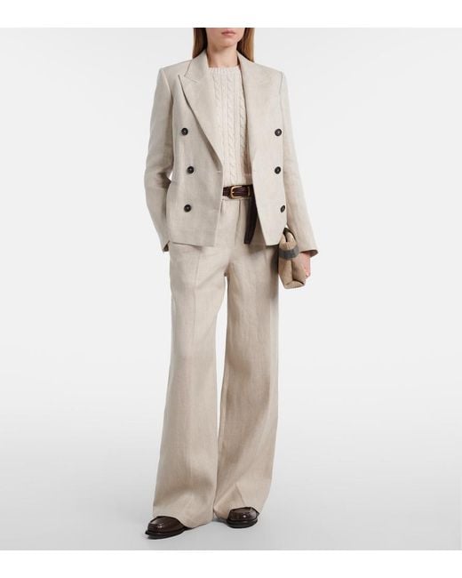 Brunello Cucinelli Natural Linen And Cotton Wide-Leg Pants