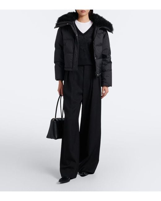 Yves Salomon Black Doudoune Shearling-Trimmed Down Jacket