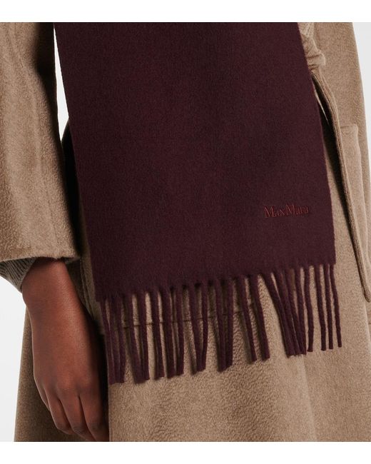 Max Mara Purple Fringed Wool Scarf