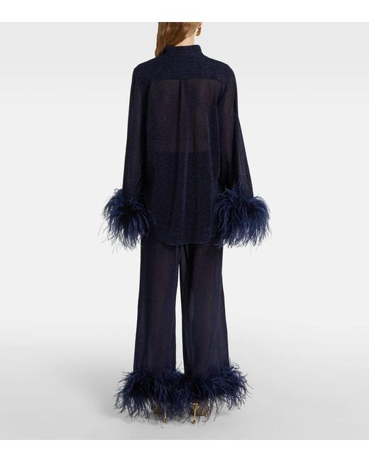 Oseree Blue Top Lumiere Plumage Mit Federn