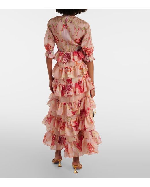 Vestido Largo De Algodon Y Seda Floral Camilla de color Red