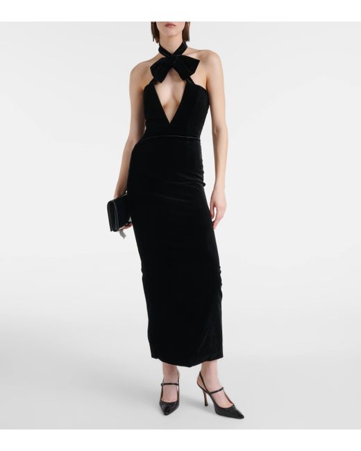 Alessandra Rich Black Bow-detail Velvet Midi Dress