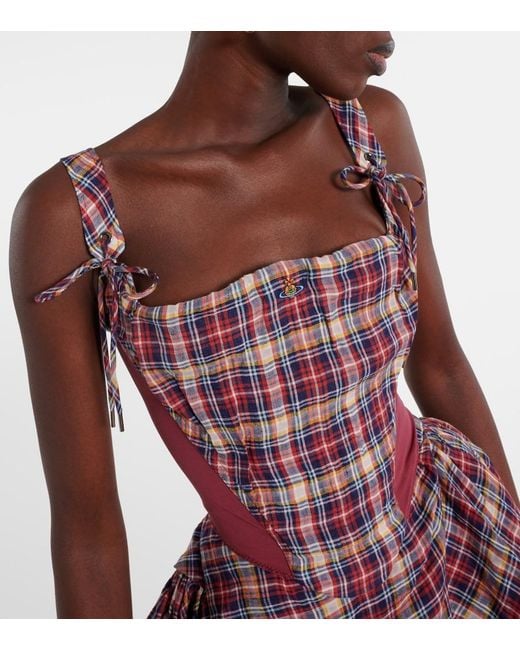 Vivienne Westwood Red Puppy Checked Linen-Blend Corset