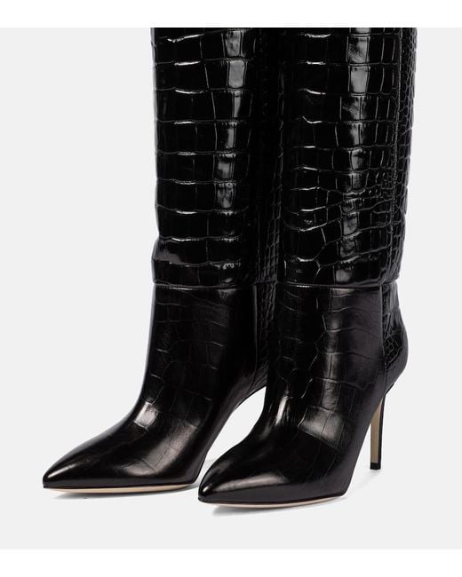 Paris Texas Black Croc-effect Leather Knee-high Boots