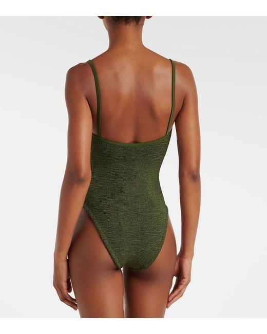 Hunza G Green Mia Beaded Cutout Swimsuit