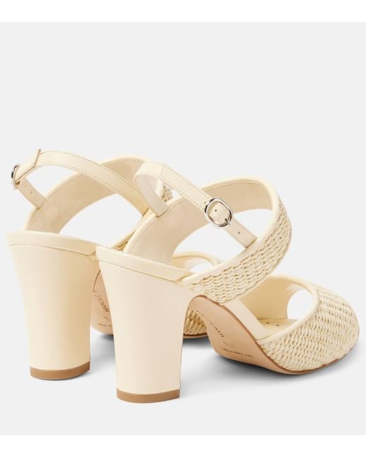 Manolo Blahnik Metallic Khiko Leather-Trimmed Raffia Sandals