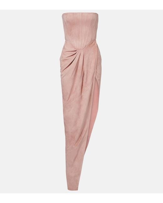 Alex Perry Pink Draped Suede Bustier Dress