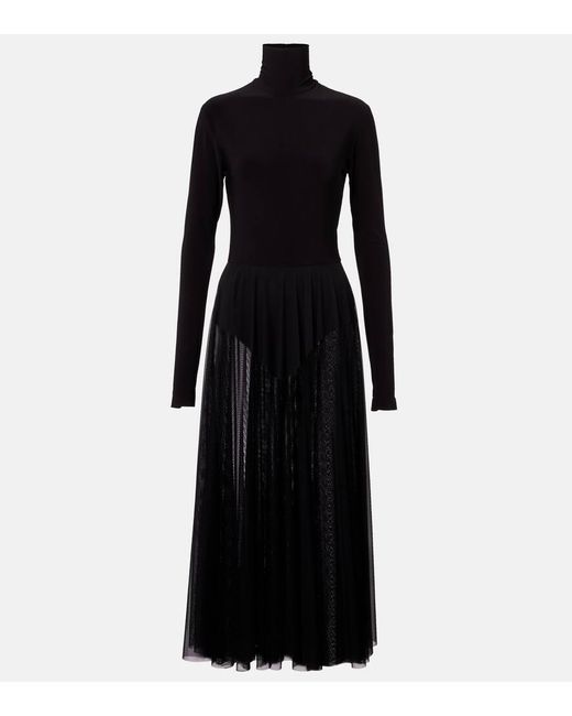 Norma Kamali Black Sheer Jersey And Mesh Midi Dress
