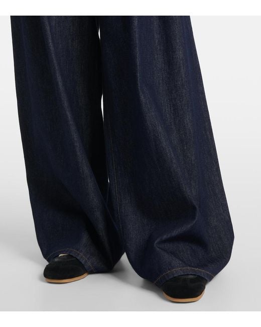 Dries Van Noten Blue Pleated High-Rise Wide-Leg Jeans