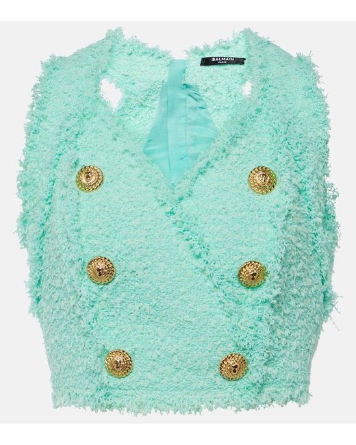 Balmain Green Tweed Top