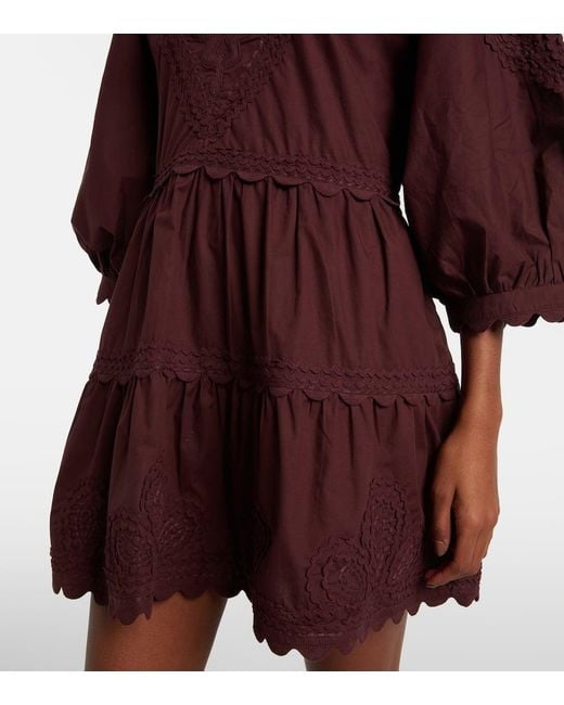 Juliet Dunn Red Scalloped Cotton Poplin Minidress