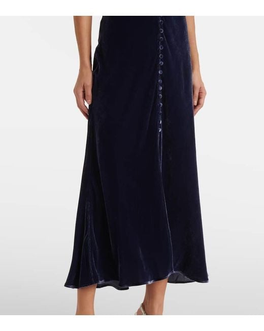 Rixo Blue Simone Lace-Trimmed Velvet Maxi Dress