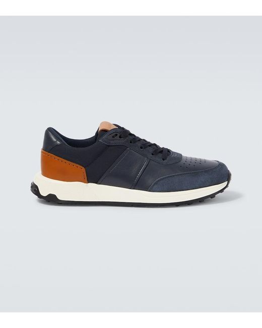Tod's Blue Suede-trimmed Leather Sneakers for men
