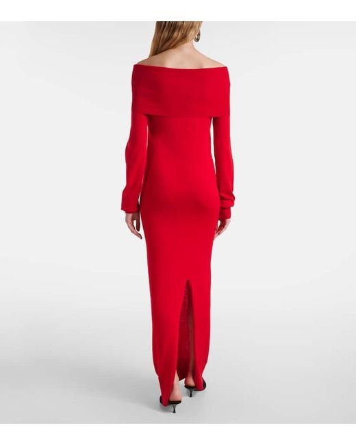 Stella McCartney Red Off-Shoulder Virgin Wool Maxi Dress