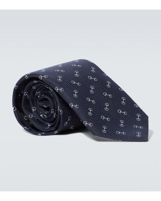 Corbata de seda con Horsebit en jacquard Gucci de hombre de color Blue