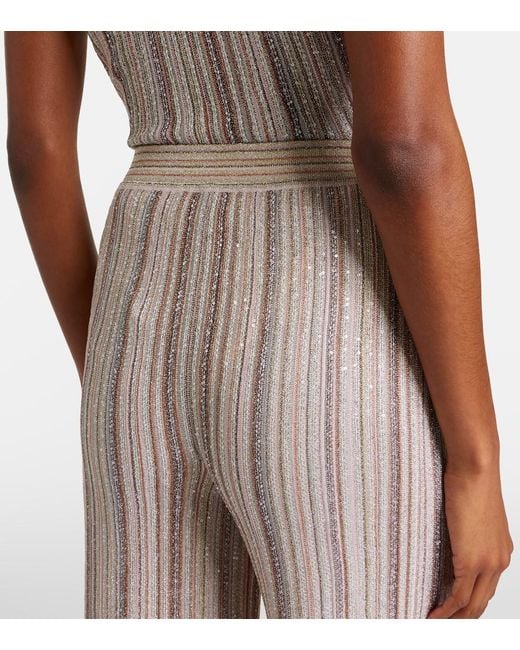 Missoni Natural Sequined Striped Lame Wide-Leg Pants