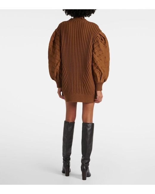 Max Mara Brown Ottuso Ribbed-Knit Virgin Wool Minidress