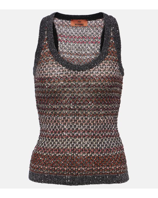 Missoni Brown Striped Sequined Tank Top