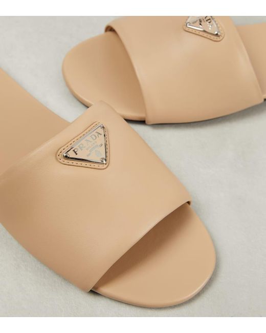 Prada Natural Logo Leather Slides