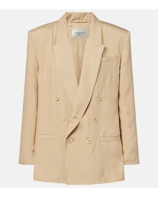 Saint Laurent Natural Double-Breasted Silk Blazer