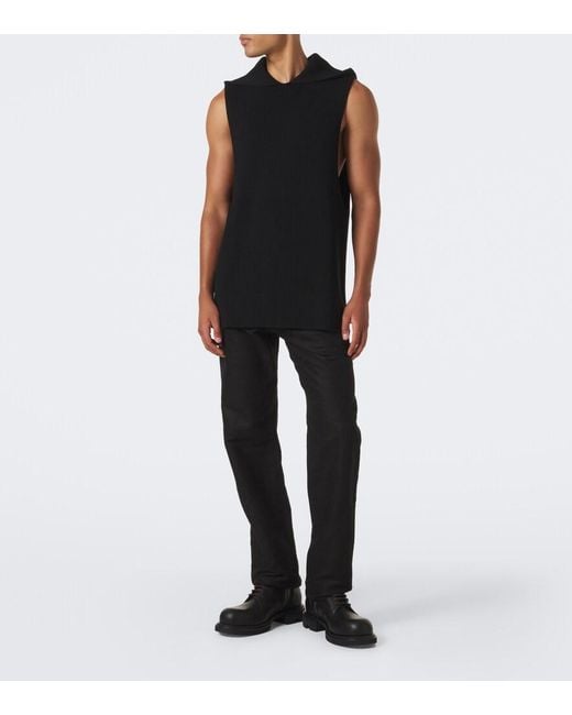 Rick Owens Black Hooded Ribbed-Knit Virgin Wool Tank Top for men