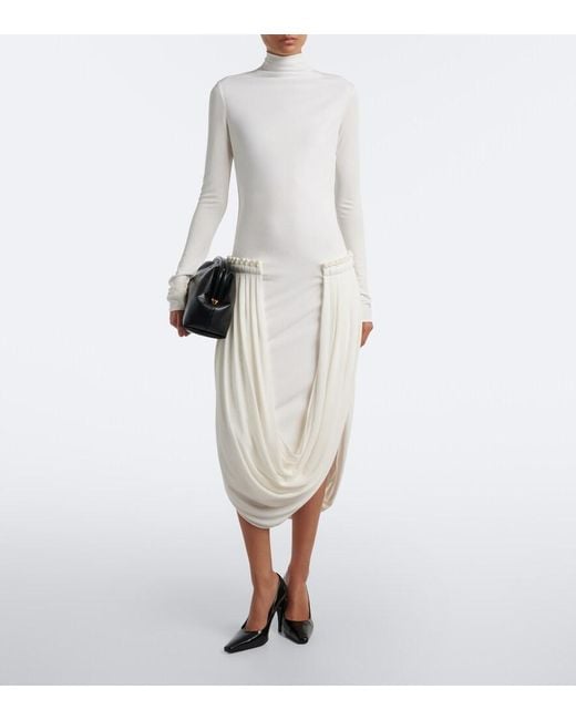 Stella McCartney White Draped-Detail Jersey Midi Dress