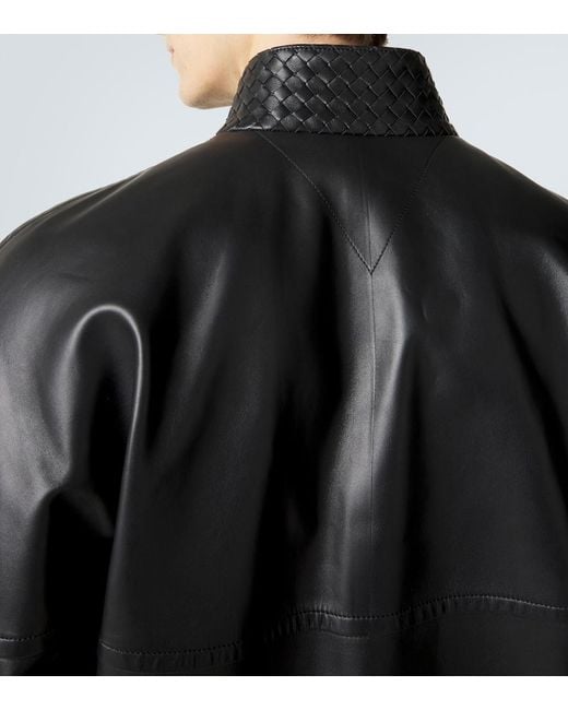 Bottega Veneta Black Intrecciato Leather Blouson Jacket for men