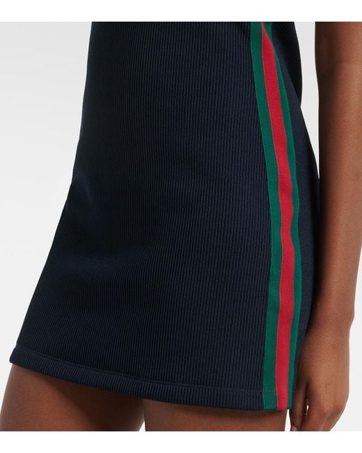 Gucci Blue Web Stripe Ribbed-Knit Jersey Polo Dress
