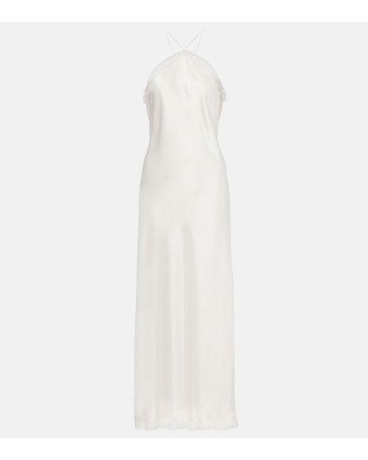 Rixo White Bridal Harlan Lace-Trimmed Satin Slip Dress