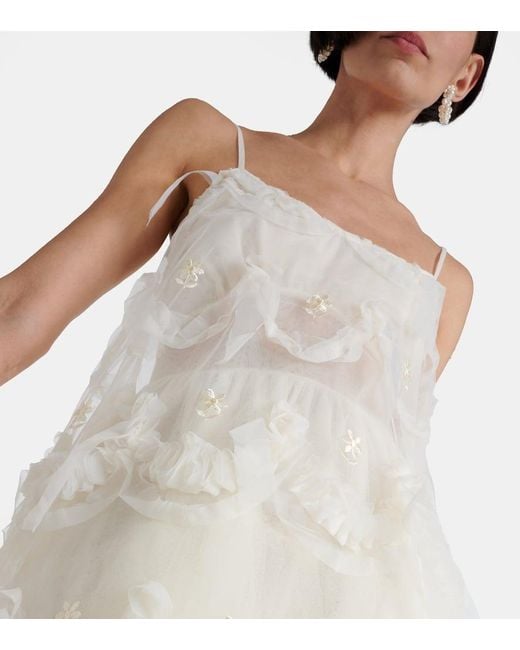 Simone Rocha White Embroidered Ruffled Tulle Midi Dress