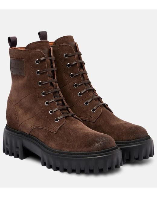 Hogan Brown H700 Suede Combat Boots
