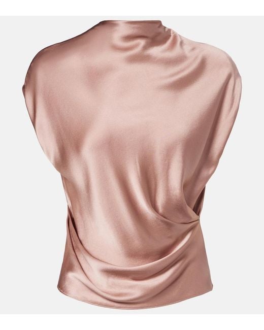 The Sei Pink Draped Silk Satin Top