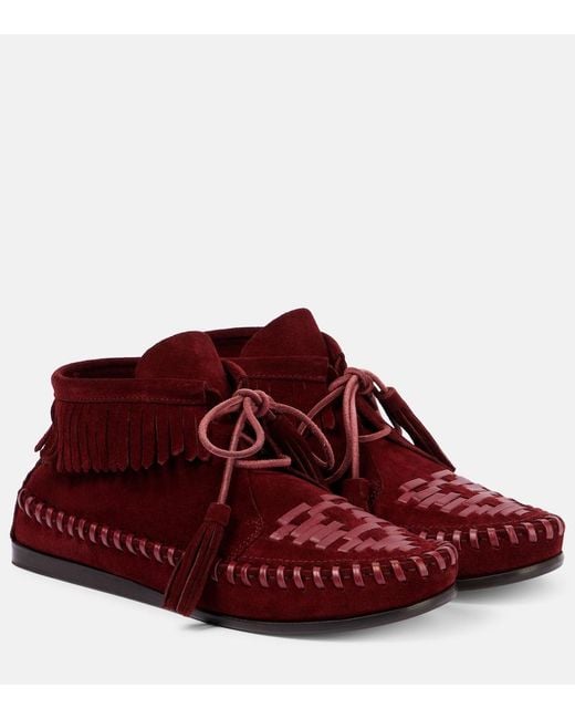 Isabel Marant Red Felsa Fringed Suede Loafers