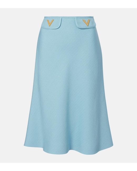 Valentino Blue Vlogo Canvas Midi Skirt