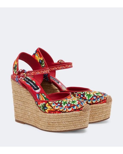 Dolce & Gabbana Red Carretto Canvas Espadrille Wedges