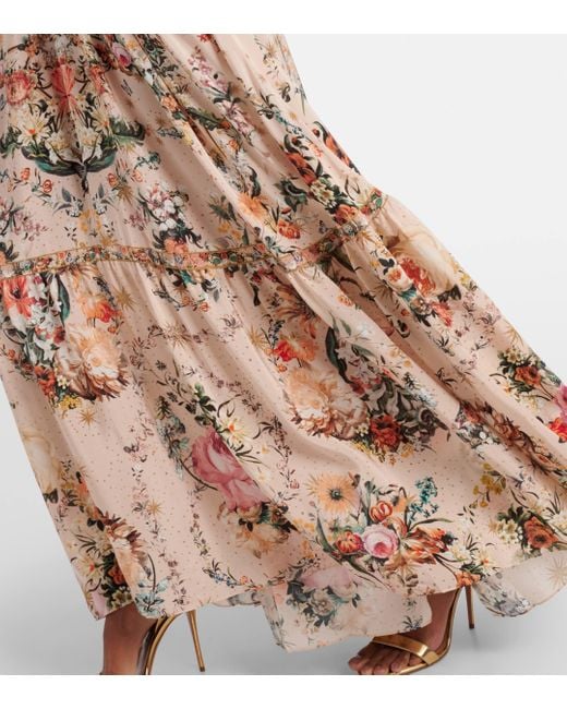 Robe longue en soie a fleurs Camilla en coloris Natural