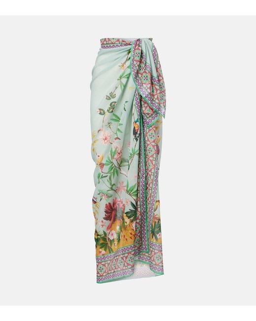 LaDoubleJ Green Floral Cotton Voile Beach Cover-Up