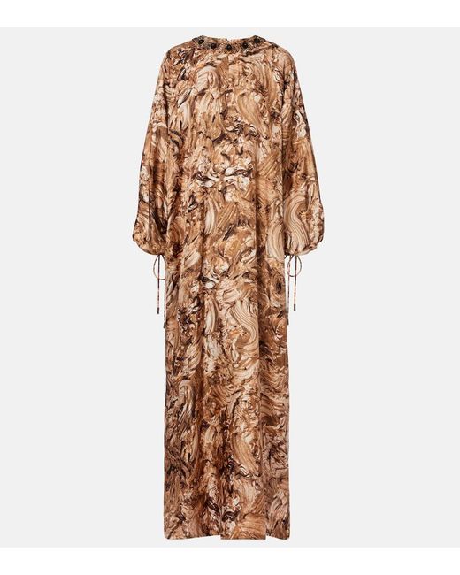 Max Mara Brown Maroso Embellished Silk Maxi Dress