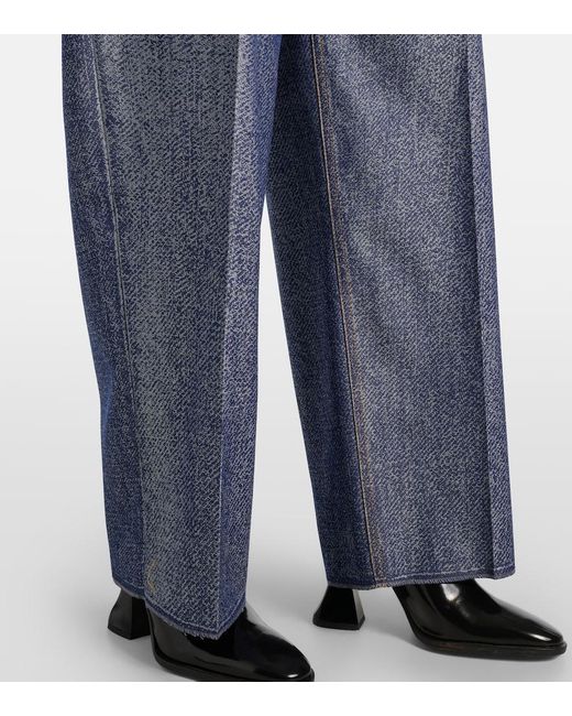 Bottega Veneta Blue Trompe L'Oil Wool And Cotton Wide-Leg Pants
