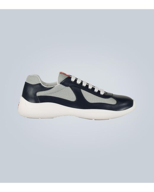 Prada Leather And Technical Fabric Sneakers in Navy (Blue) for Men - Save  44% - Lyst
