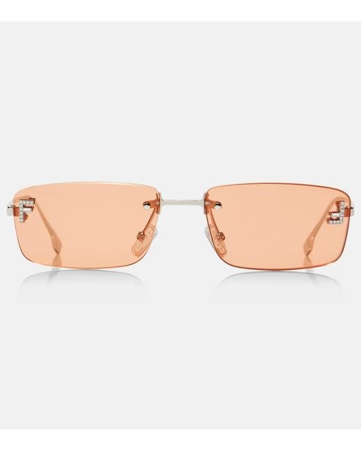 Fendi Brown First Crystal Rectangular Sunglasses