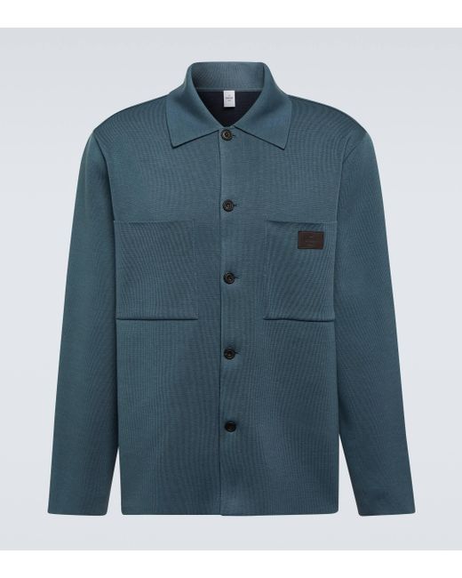 Berluti Blue Leather-trimmed Cotton And Silk-blend Overshirt for men