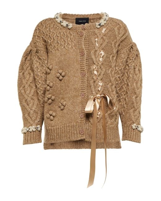 Simone Rocha Brown Embellished Cable-knit Cardigan