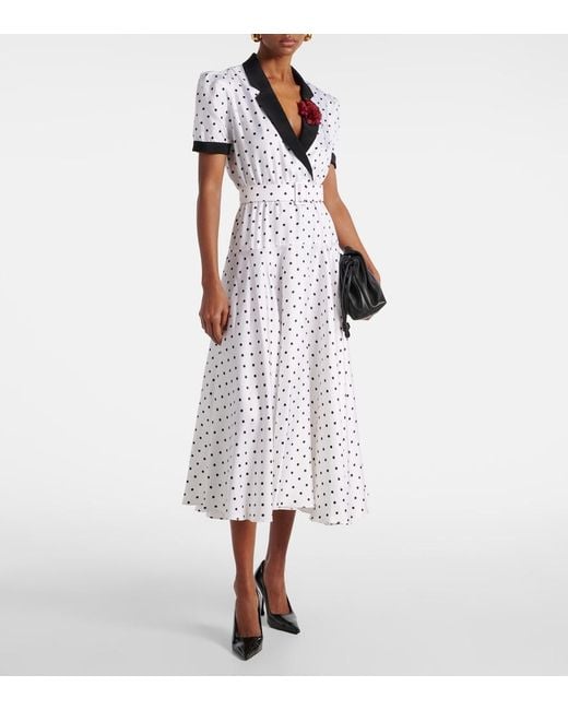 Rodarte White Polka Dot Silk Twill Midi Dress