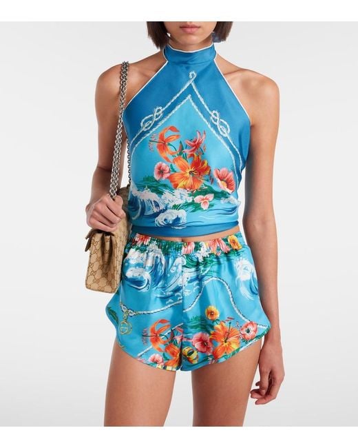 Gucci Blue Printed Silk Twill Shorts